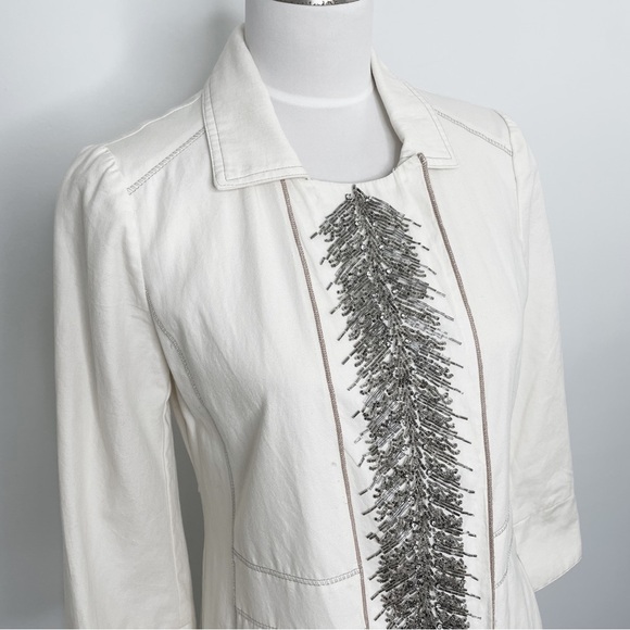 Anthropologie Burning Torch Hand Beaded Embellished Ivory Cotton Jacket Coat - Picture 2 of 13